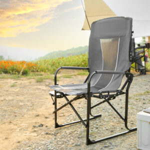 Camping Directors Chair, Heavy Duty,Oversized Portable Folding Chair with Side Table, Pocket for Beach, Fishing,Trip,Picnic,Lawn Grey