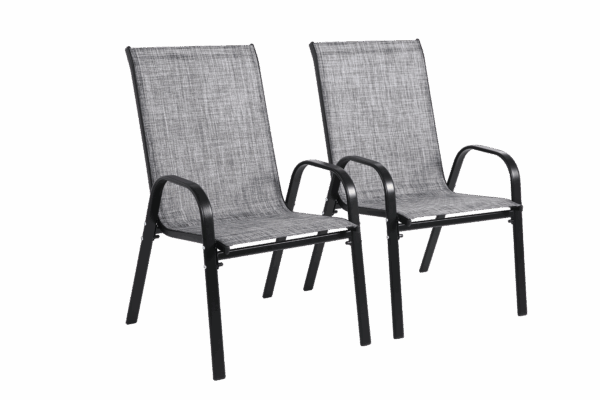 2 Piece Patio Chairs, Outdoor Camping Chairs with Breathable Textilene Fabric, Set of 2 Garden Chairs with Armrest High Backrest for Garden Patio Pool Beach Yard Space Saving ( Grey)