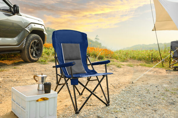 High Back Heavy Duty Lawn Chair Support 250LBS, Portable Collapsible Chair with Cup Holder -Navy blue