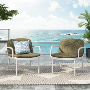 Luna Outdoor PP Club Chair, White Frame with Green Cushion, Set of 2