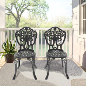 Cast Aluminum Patio Dining Chair 2PCS With Black Frame