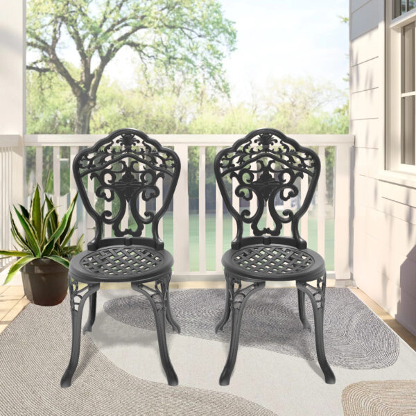 Cast Aluminum Patio Dining Chair 2PCS With Black Frame