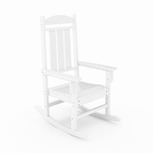 White Traditional Porch Rocker – Classic HDPE Poly Lumber for Porch, Patio, and Garden Comfort