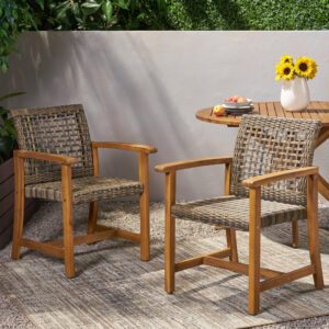 HAMPTON WOOD AND WICKER DINING CHAIR( SET OF 2 )