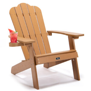 TALE Adirondack Chair Backyard Outdoor Furniture Painted Seating with Cup Holder All-Weather and Fade-Resistant Plastic Wood for Lawn Patio Deck Garden Porch Lawn Furniture Chairs Brown Ban on Amazon