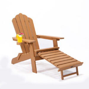 TALE Folding Adirondack Chair with Pullout Ottoman with Cup Holder, Oversized, Poly Lumber, for Patio Deck Garden, Backyard Furniture, Easy to Install,BROWN. Ban on Amazon