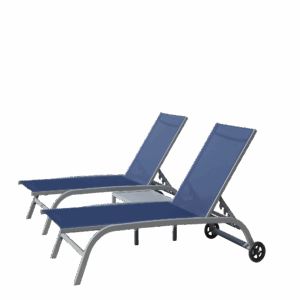 Chaise Lounge Outdoor Set of 3, Lounge Chairs for Outside with Wheels, Outdoor Lounge Chairs with 5 Adjustable Position, Pool Lounge Chairs for Patio, Beach(Blue, 2 Lounge Chairs+1 Table)