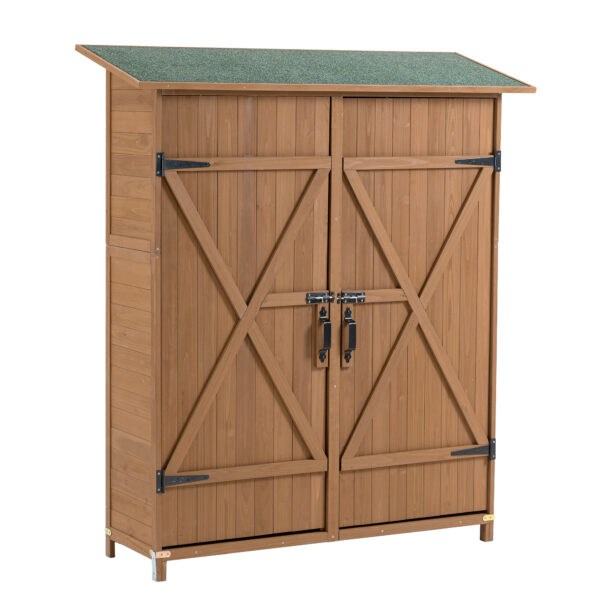 56"L x 19.5"W x 64"H Outdoor Storage Shed with Lockable Door, Wooden Tool Storage Shed w/Detachable Shelves & Pitch Roof,Yellow Brown