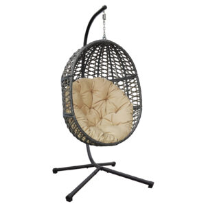 Hanging Swing Egg Chair with Stand,Outdoor Patio Wicker Tear Drop Shape Hammock Chair with Cushion (Khaki)