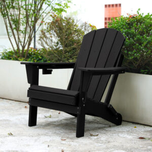 HDPE Folding Adirondack Chair with Dual Cup Holder - Composite Adirondack Chair with Wood Texture- Black