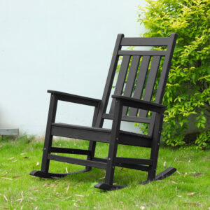 Oversized Rocking Chair with Wood-Texture, Outdoor Rocking Chair for Adults, All Weather Resistant Porch Rocker for Lawn Garden, Grey