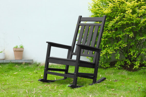 Oversized Rocking Chair with Wood-Texture, Outdoor Rocking Chair for Adults, All Weather Resistant Porch Rocker for Lawn Garden, Grey
