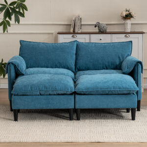 Convertible Combination Sofa Sofa U-Shaped Sofa with Footstools with Storage, Gray Sofa for Living Room, Living Room/Bedroom/Office/Small Space 2-Seater Combination Sofa- (Lake Blue)