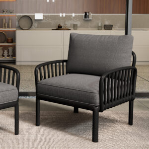 Outdoor Patio Club Chair, Modern Patio Furniture, Waterproof Thick Cushion Deep Seating for Porch, Balcony, Black & Dark Gray