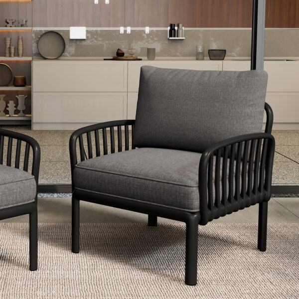 Outdoor Patio Club Chair, Modern Patio Furniture, Waterproof Thick Cushion Deep Seating for Porch, Balcony, Black & Dark Gray