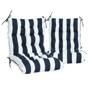 2 Pcs Set High Back Patio Chair Cushions, Tufted Rocking Chair Cushions, Adirondack Cushions for Garden Porch Home Office Chair Use,44'' x 22''x 4'', 2 Pack-Navy Blue/White