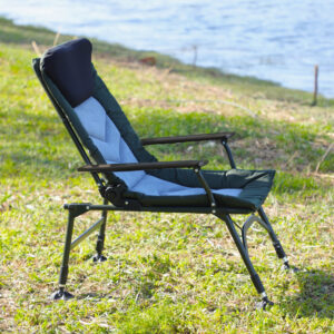 Camping Lounge Chair, Portable Folding Reclining Camping Chair with Adjustable backrest for Indoor and Outdoor Camping Beach Hiking Fishing, Green+black+grey