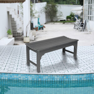 Backless HDPE Adirondack Bench with Wood Texture, Poly Lumber Seat for Patio, Backyard, Balcony, All Weather Resistant with UV Protection, Gray