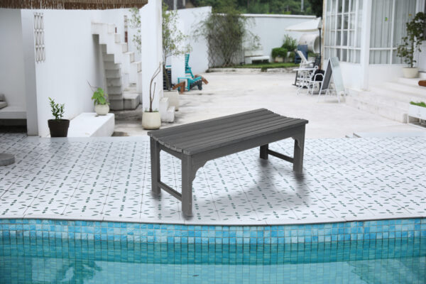 Backless HDPE Adirondack Bench with Wood Texture, Poly Lumber Seat for Patio, Backyard, Balcony, All Weather Resistant with UV Protection, Gray