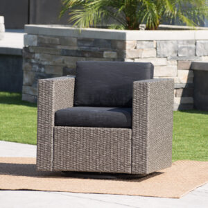 PUERTA MP1 Swivel Patio Chair with Cushions (Single, Mix Black / Dark Grey)