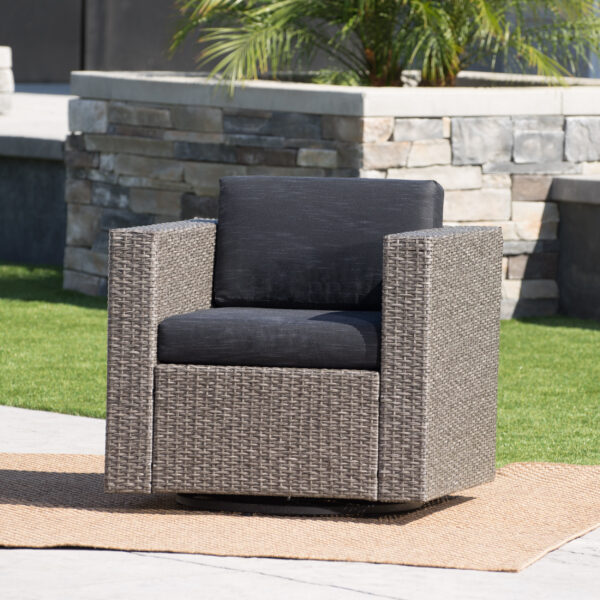 PUERTA MP1 Swivel Patio Chair with Cushions (Single, Mix Black / Dark Grey)