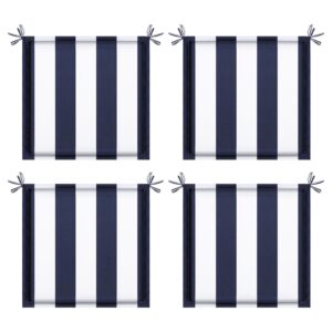 4PCS Outdoor Patio Seat Cushion Replacement Seat Cushion with Ties, 15" x 15" Patio Chair Pads for Gardens, Patios, and Dining Rooms, Navy Blue White Striped.