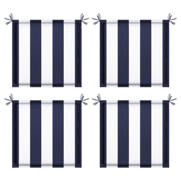 4PCS Outdoor Patio Seat Cushion Replacement Seat Cushion with Ties, 15" x 15" Patio Chair Pads for Gardens, Patios, and Dining Rooms, Navy Blue White Striped.