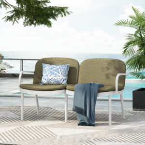 Luna Outdoor Patio PP Loveseat, White Frame with Green Cushion