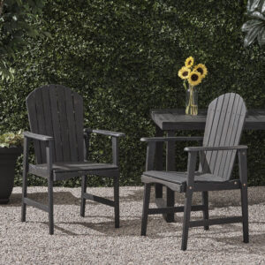 Outdoor Weather Resistant Acacia Wood Adirondack Dining Chairs (Set of 2), Dark Gray Finish