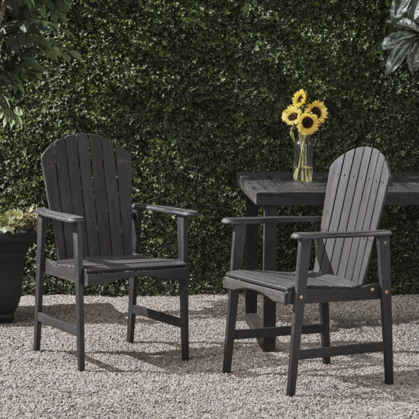 Outdoor Weather Resistant Acacia Wood Adirondack Dining Chairs (Set of 2), Dark Gray Finish