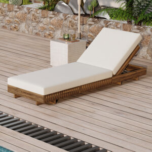 Outdoor Chaise Lounge Chair with 6-Position Adjustable Backrest,Acacia solid wood,TEAK COLOR