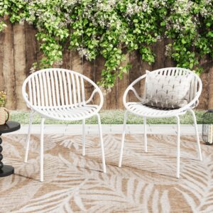 Patio Dining Chairs Stackable Chairs with Breathable Design Modern Simple Art Style (Set of 2),Metal Legs+Plastic backrest,White
