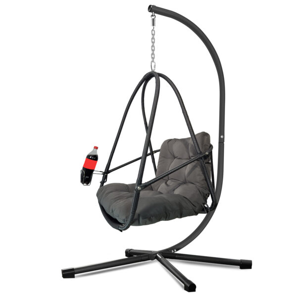 Swing Egg Chair with Stand Indoor Outdoor Wicker Rattan Patio Basket Hanging Chair with C Type bracket , with cushion and pillow,Patio Wicker folding Hanging Chair( Special construction cup holder