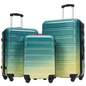 Hardshell Luggage Sets 3 Piece Gradient Color Expandable Suitcase with Spinner Wheels and TSA Lock Lightweight 20" 24" 28" Available,Green+Yellow