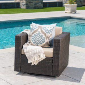 Outdoor Swivel Patio Chair with Cushions (Single, Dark Brown / Beige)
