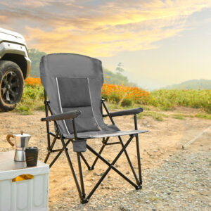 High Back Heavy Duty Lawn Chair Support 250LBS, Portable Collapsible Chair with Cup Holder -Grey