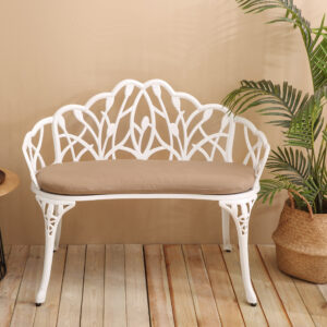 Tulip Patio Garden Bench Metal Park Bench Cast Aluminum Outdoor Furniture with Floral Rose for Patio,Park,Lawn,Yard with cushion