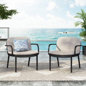 Luna Outdoor PP Club Chair, Black Frame with Beige Cushion, Set of 2