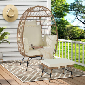 Wicker Egg Chair,Rattan Egg Chair Indoor Outdoor,Oversized Large Egg Chairs with Ottoman and Thick Cushions for Porch, Backyard, Balcony