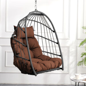 Outdoor garden rattan egg swing chair hanging chair PE hanging chair brown