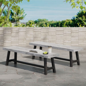 Outdoor Carlisle Benches, Sandblasted Light Gray + Black(Set of 2)