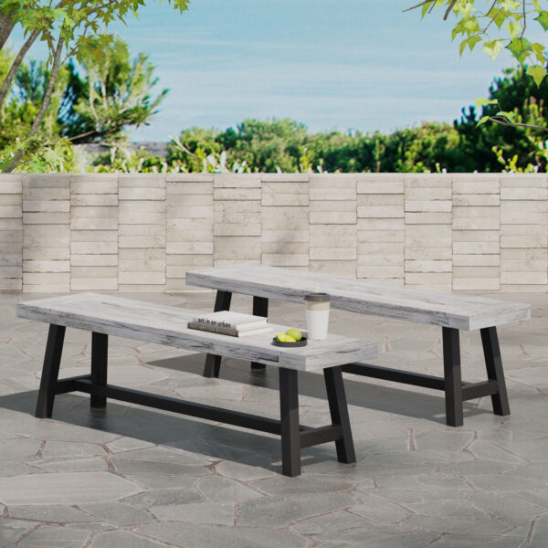 Outdoor Carlisle Benches, Sandblasted Light Gray + Black(Set of 2)
