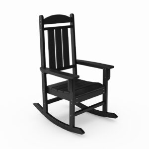 Black Traditional Porch Rocker – Classic HDPE Poly Lumber for Porch, Patio, and Garden Comfort