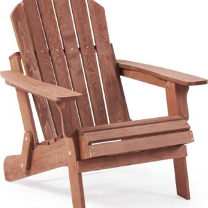 Oversize Wooden Outdoor Folding Adirondack Chair with Pre-Assembled BackRest & SeatBoard, Wood Patio Chair for Garden Backyard Porch Pool Deck Firepit