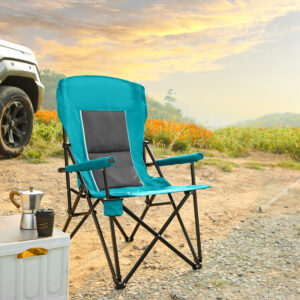 High Back Heavy Duty Lawn Chair Support 250LBS, Portable Collapsible Chair with Cup Holder -Blue