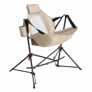 Hammock Camping Chair, Folding Portable Rocking Chair, Aluminum Alloy Adjustable Back Swinging Chair with Pillow Cup Holder, Recliner with Carry Bag for Outdoor Travel Lawn Backyard, KHAKI