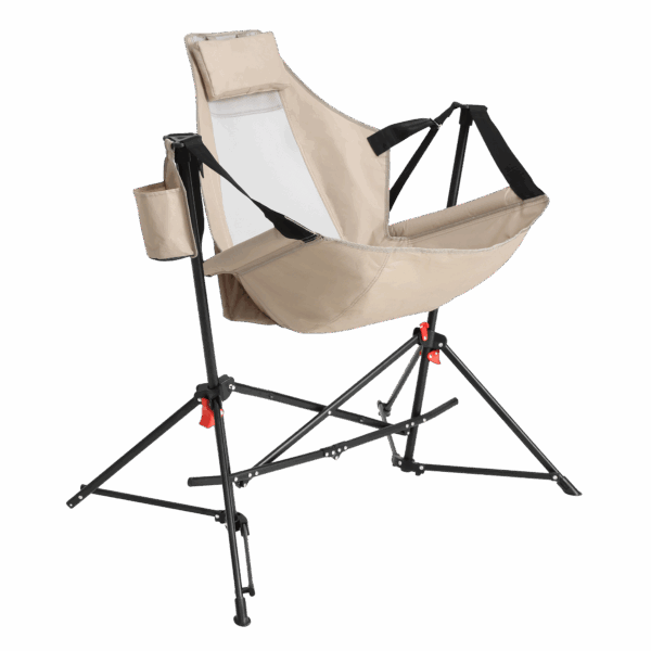 Hammock Camping Chair, Folding Portable Rocking Chair, Aluminum Alloy Adjustable Back Swinging Chair with Pillow Cup Holder, Recliner with Carry Bag for Outdoor Travel Lawn Backyard, KHAKI
