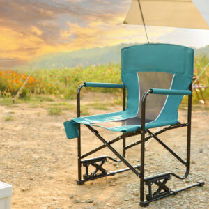 Outdoor Freestyle Rocker Camping Chair Portable Folding Rocking Chair with Solid, Durable Armrests, Drink Holder & Comfortable Backrest -Blue
