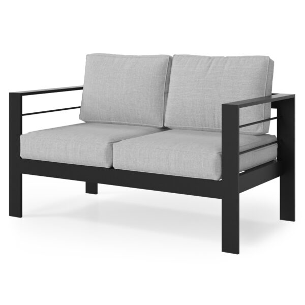 Outdoor Loveseat, All-Weather Metal Aluminum Outdoor Patio Furniture Sofa with 5" Thick and Soft Cushion-Light Gray