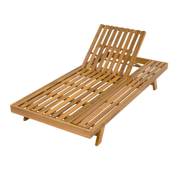 2/3 FOLDABLE ACACIA WOOD LOUNGE CHAIR WITH ADJUSTABLE BACKREST & FLAT STORAGE SURFACE, TEAK FINISH UNCUSHIONED, FOR BACKYARD POOL GARDEN PATIO